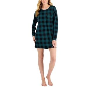 Jenni Super Soft Sleep Shirt June Bug Buffalo Check Green Black XS New